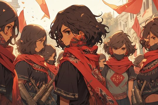 Zapatista Heroes: Join a band of rebellious anime revolutionaries, inspired by the ideals of Emiliano Zapata mexican revolution illustration anime illustration generative ai