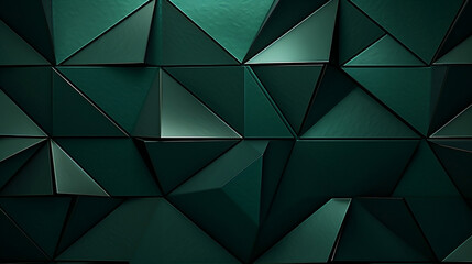 Abstract triangular dark green mosaic tile wallpaper texture with geometric fluted triangles background banner, Generative Ai