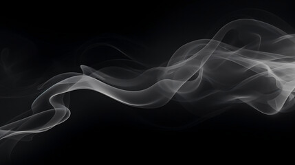 Abstract white smoke texture, isolated on black background banner wide, Generative Ai
