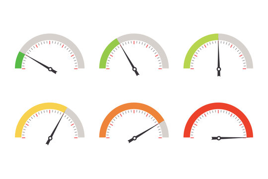 Vector dashboard colorful speedometer icons set
