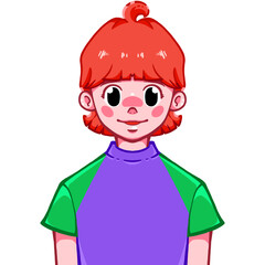 red hair girl cute character painting  