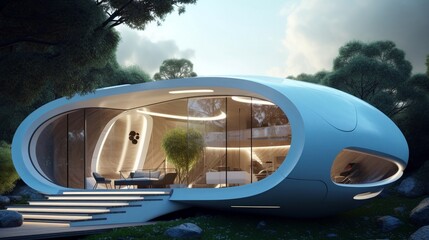 Obraz premium Modern house in the garden. Generative AI.