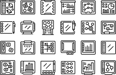 Interactive board icons set outline vector. Screen user. Touch using