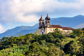Fototapeta na wymiar Historic baroque church on top of the hill in the city of Ouro Preto in Minas Gerais