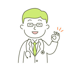 doctor, man, medical care, hospital, ok, good, advice, simple, simple substance, human, illustration, vector, smile