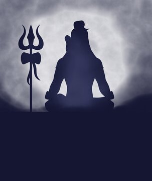 Lord Shiva silhouette illustration with dark smok background