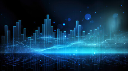 A business candlestick graph chart of stock market investment trading on blue background, bullish point ,upward trend, financial analytics concept of monochrome graph diagram like sky, Gen ai