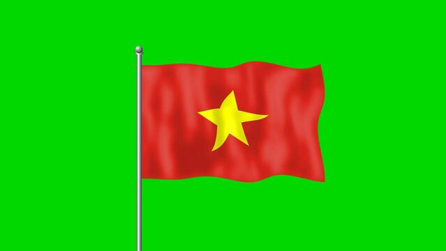 Vietnam flag waving in the wind on green screen footage background. 4k