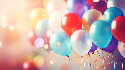Fototapeta na wymiar Party birthday celebration celebrate holiday background - Closeup of bunch with colorful balloons, Generative Ai