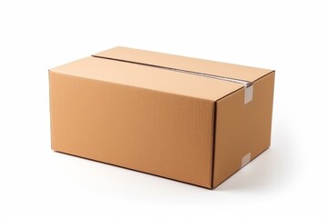 Delivery moving package and gifts concept. Paper beige box isolated on white background. Generative AI. 