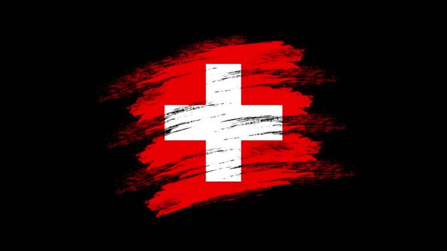 4K Paint Brush Switzerland  Flag with Alpha Channel. Waving Brushed Swiss Banner. Transparent Background Texture Fabric Pattern High Detail.