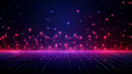 Texture of abstract future technology lines with dots connection mesh background banner illustration 3d - Connection digital data and big data concept. Digital datail dark blue red pink, Generative Ai