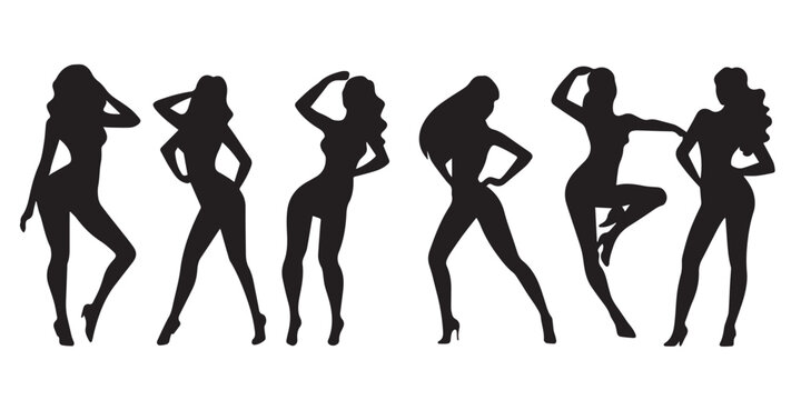 Set of silhouette girls model vector illustration