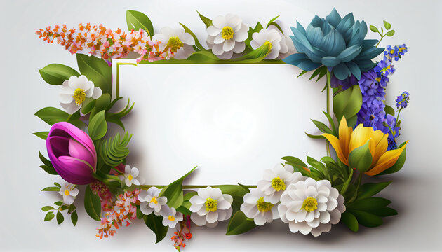 Springtime flower border frame with copy space in the middle. Beautiful floral background Ai generated image