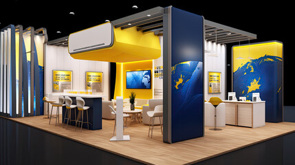 Commercial stand in an exhibition hall or a large professional salon ready to receive brands and advertisements
