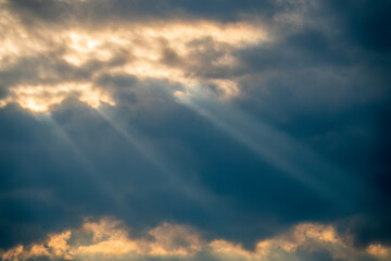 Dramatic cloudy sky background. Orange cloudy sunset sky.