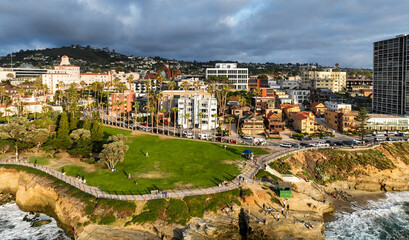La Jolla, California, looking at the bay from a drone.