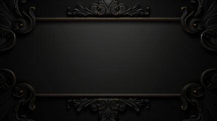  Empty classic black banner. Old postcard with ornament border. Retro vintage style. Background with copy space. Generative AI