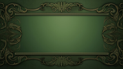 Empty classic beauty banner. Old green postcard with ornament border. Retro vintage style. Background with copy space. Generative AI