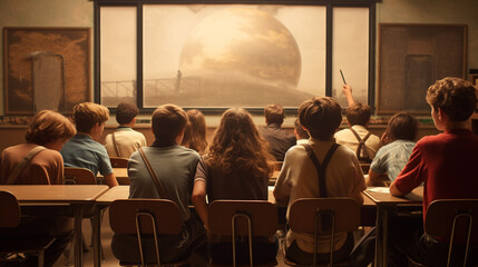 A classroom full of students working hard