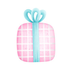 pink gift box with blue ribbon 