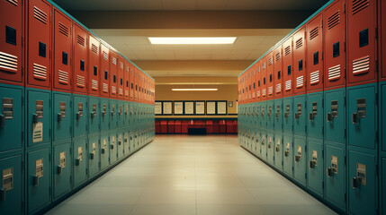 A row of colorful lockers in a school corridor, with empty name tags ready to accommodate students' personal belongings