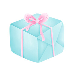 blue gift box with pink ribbon 