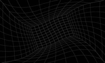 Retro Sci-Fi Background Futuristic landscape of the 80`s. Digital Cyber Surface. Design in 1980`s style, Empty mesh space, cyberpunk retro futurism style. Deformed, drunk, crooked, wavy, acid room 