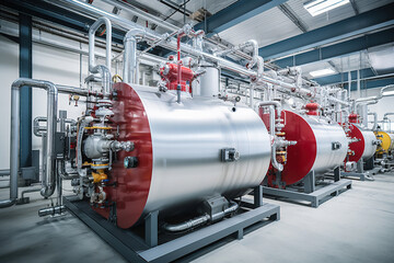 Liquid nitrogen tanks and heat exchanger coils serve as crucial components for producing industrial gases, facilitating the process of gas liquefaction - obrazy, fototapety, plakaty