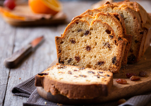 Sweet fruit cake with raisins, delicious baked dessert