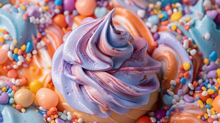 ai generated close up of a colorful ice cream with candy topping