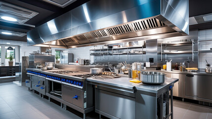 Empty restaurant kitchen with professional equipment