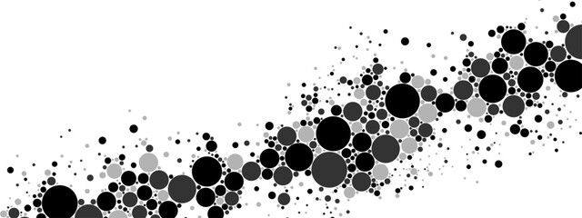 Vector abstract halftone mosaic background frame. Texture of intertwining dots, balls, circles. Chaotic hypnosis pattern. Banner for presentations, technology, business, medicine, computer screensaver