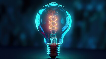 An up - close shot of a neon light bulb with a mesmerizing cyan filament, embodying the vividness and originality of a single idea.