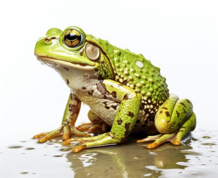 Rana esculenta. Green (European or water) frog on white background. Created with Generative AI technology.