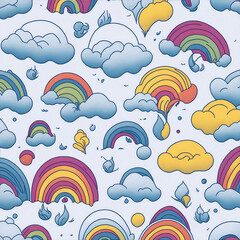seamless pattern with rainbow and clouds