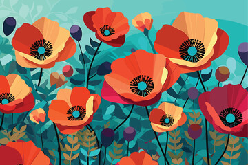 A bright and colorful poppy paper art Vector  - obrazy, fototapety, plakaty