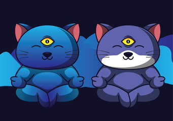 two cats doing meditation cartoon flat and mascot style vector illustration