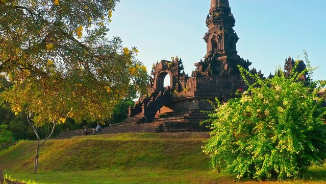 Bajra Sandhi or Monumen Taman Mumbul monument to the struggle for independence Bali, Indonesia 4K Aerial view