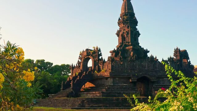 Bajra Sandhi or Monumen Taman Mumbul monument to the struggle for independence Bali, Indonesia 4K Aerial view