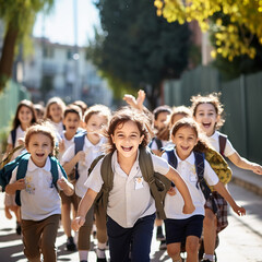 **Returning to school , start of a new academic adventure for pupils, excitement and anticipation, buses , supplies to mortar boards , books., glamour shot