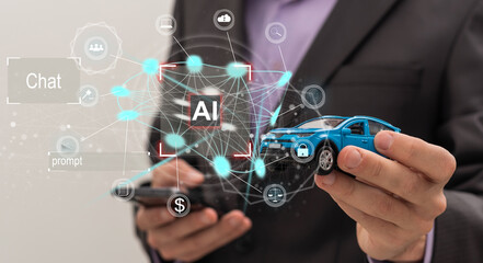  Businessman using tablet analyzing sales data and economic growth graph chart. Business strategy. Abstract icon. Digital marketing. 