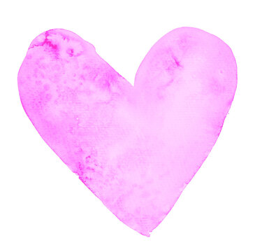 Bright Pink Watercolor Heart. Light Pink Hand Painted Love Symbol. No Background. Simple Graphic with Isolated Heart.