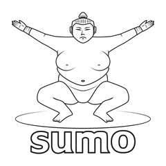Line art vector of Sumo traditional Japanese wrestling drawing in black and white