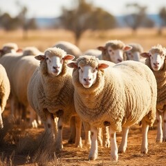 Merino sheep farm pasture countryside. Generative AI