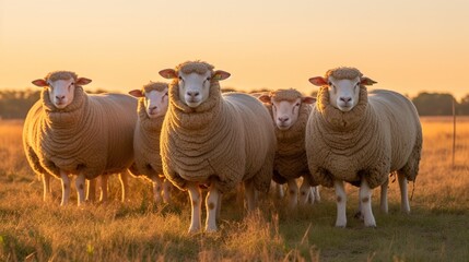 Merino sheep farm pasture countryside. Generative AI