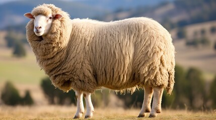 Obraz premium Merino sheep farm pasture countryside. Generative AI