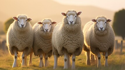 Merino sheep farm pasture countryside. Generative AI