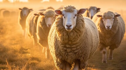 Fototapeta premium Merino sheep farm pasture countryside. Generative AI