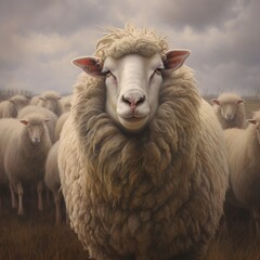Obraz premium Merino sheep farm pasture countryside. Generative AI